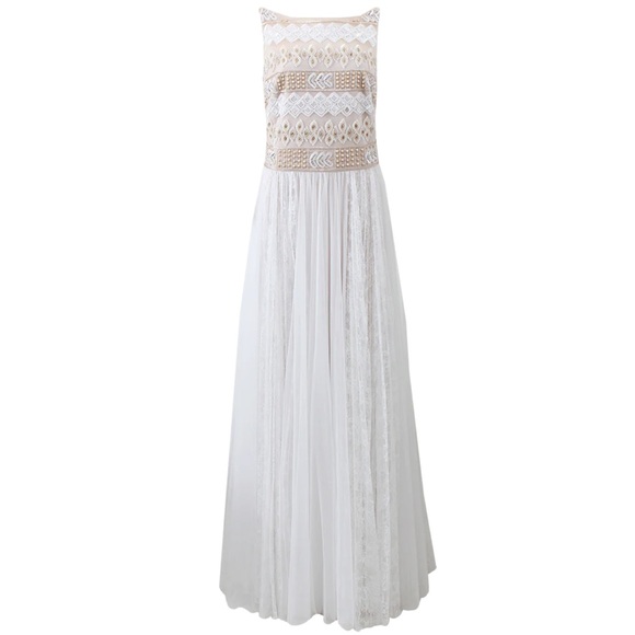 Marchesa NWT gown ivory cream white lace beaded dress - Picture 4 of 16